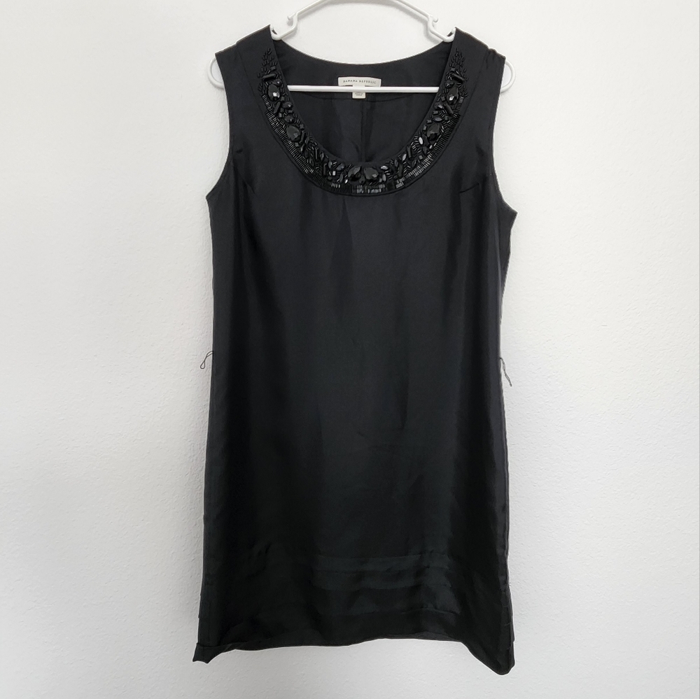 100% Silk Beaded Black Dress